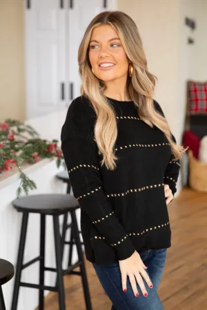 Black and Metallic Gold Detail Sweater