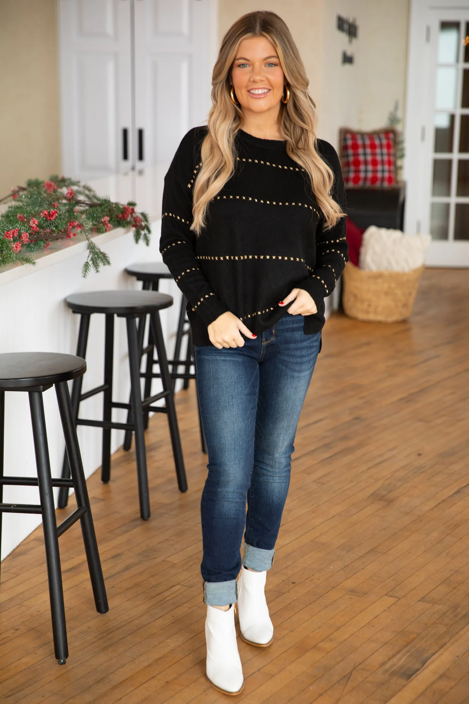 Black and Metallic Gold Detail Sweater