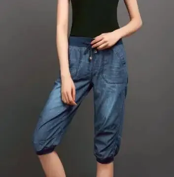 Black Denim Jeans Women's Summer Harem Pants Light Washed Loose Cotton Casual Calf-Length Blue Trousers Female Clothing 3XL 4XL