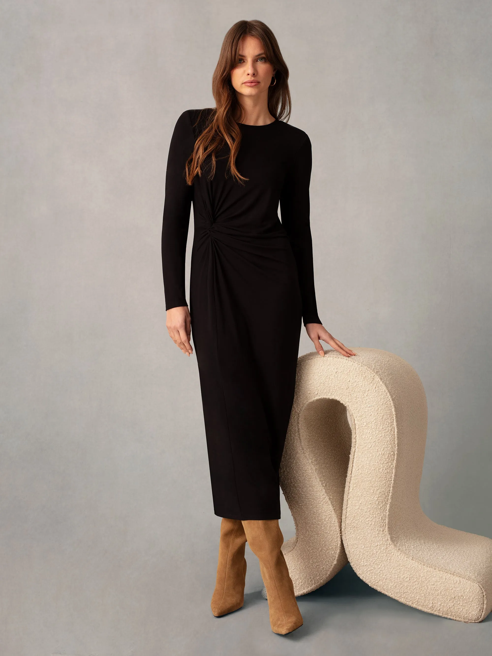 Black Twist Detail Jersey Dress