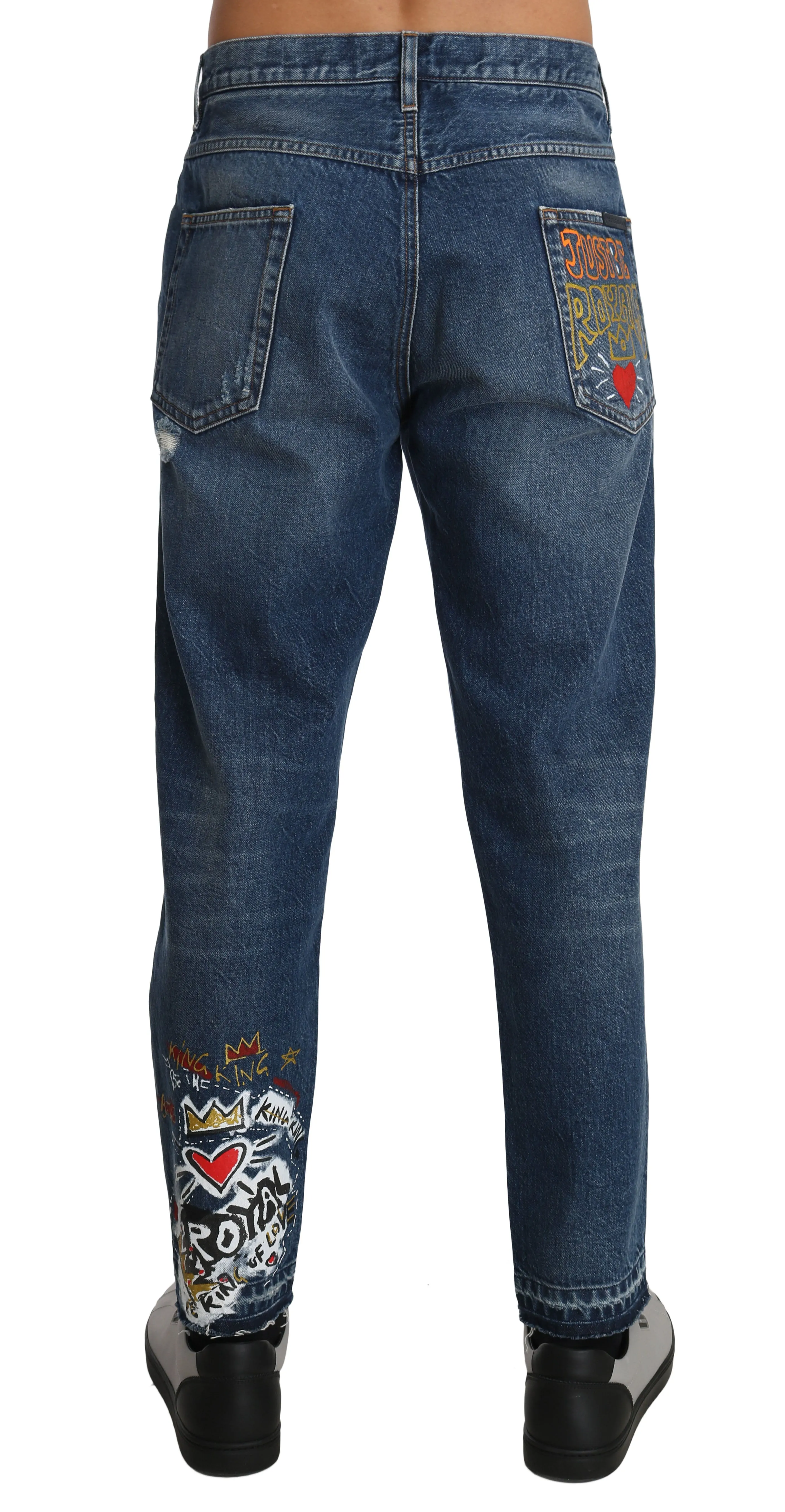 Blue Cotton LOOSE Royal Print Jeans Pants