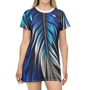 Blue White Feathers Spear T-Shirt Dress