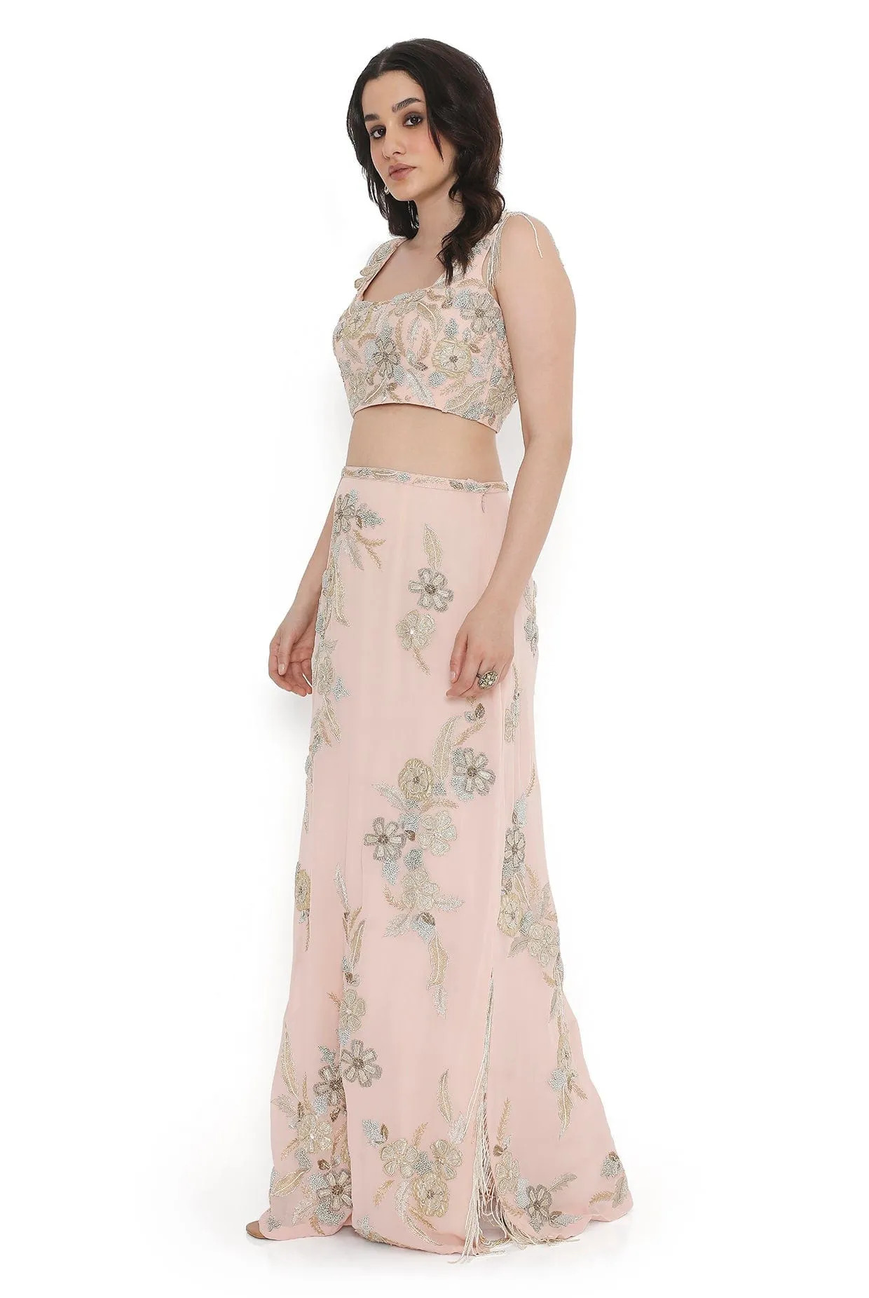 Blush Pink Embroidered Choli With Embroidered Skirt