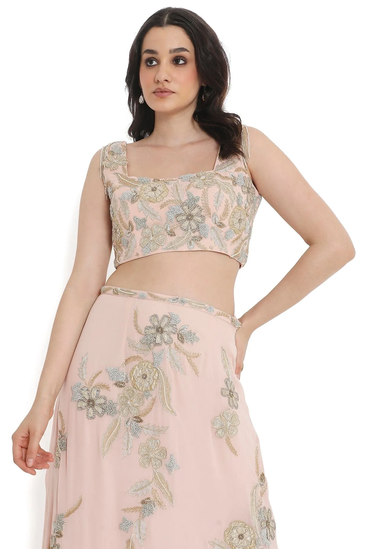 Blush Pink Embroidered Choli With Embroidered Skirt