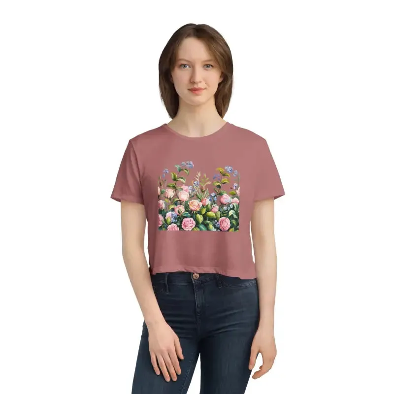 Bright Summer Flowy Cropped Tee for Garden Lovers