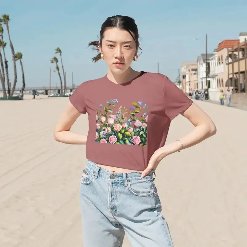Bright Summer Flowy Cropped Tee for Garden Lovers