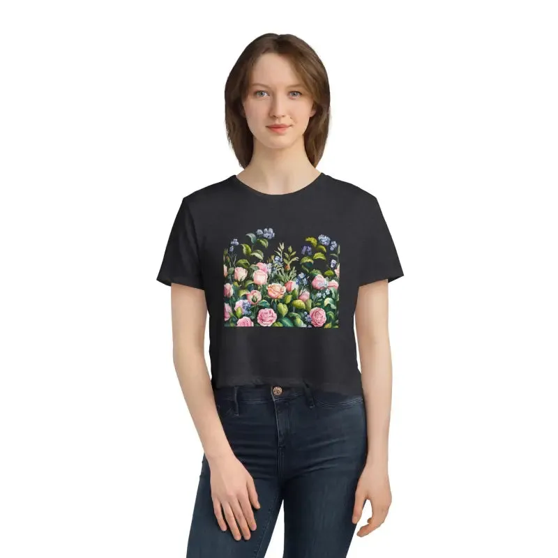 Bright Summer Flowy Cropped Tee for Garden Lovers