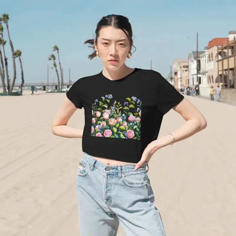 Bright Summer Flowy Cropped Tee for Garden Lovers