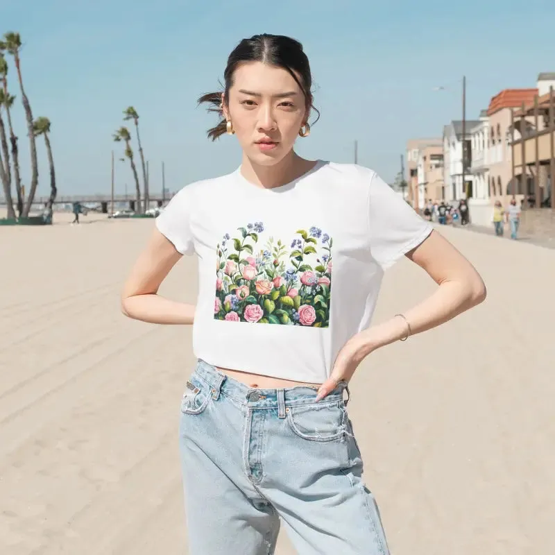 Bright Summer Flowy Cropped Tee for Garden Lovers