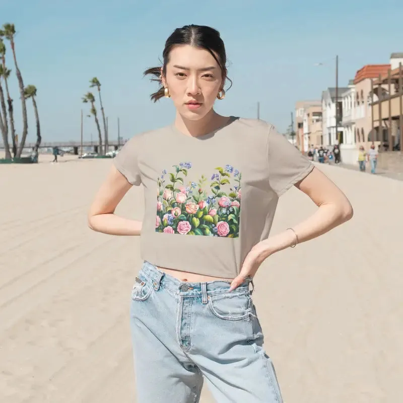 Bright Summer Flowy Cropped Tee for Garden Lovers