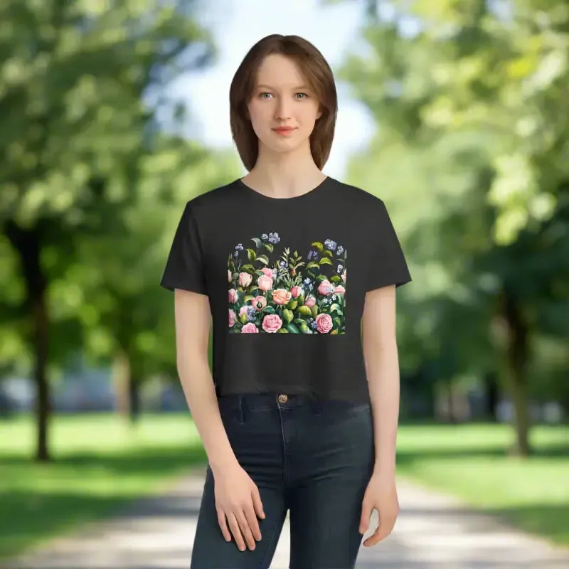Bright Summer Flowy Cropped Tee for Garden Lovers