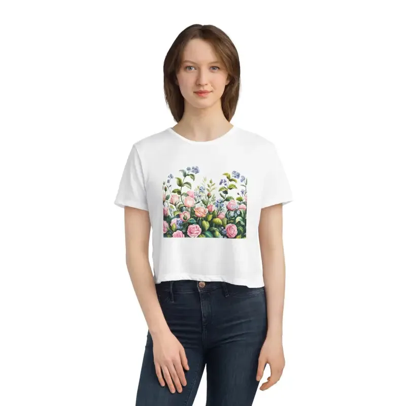Bright Summer Flowy Cropped Tee for Garden Lovers