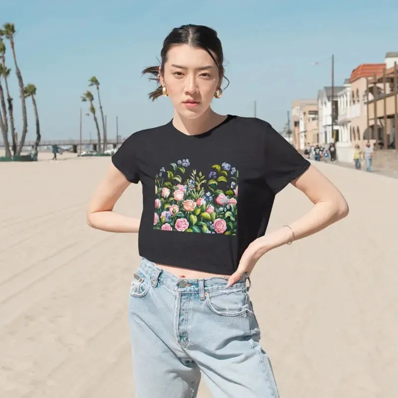 Bright Summer Flowy Cropped Tee for Garden Lovers