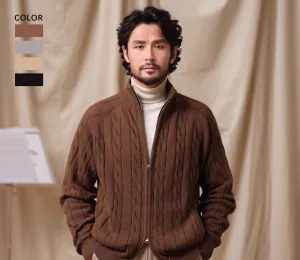 Cable-Knit Zip-Up Cardigan