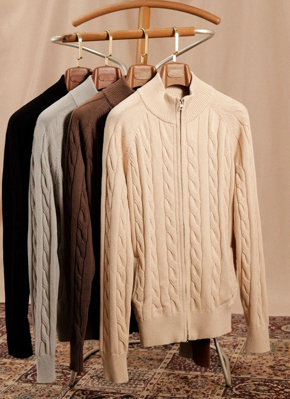 Cable-Knit Zip-Up Cardigan
