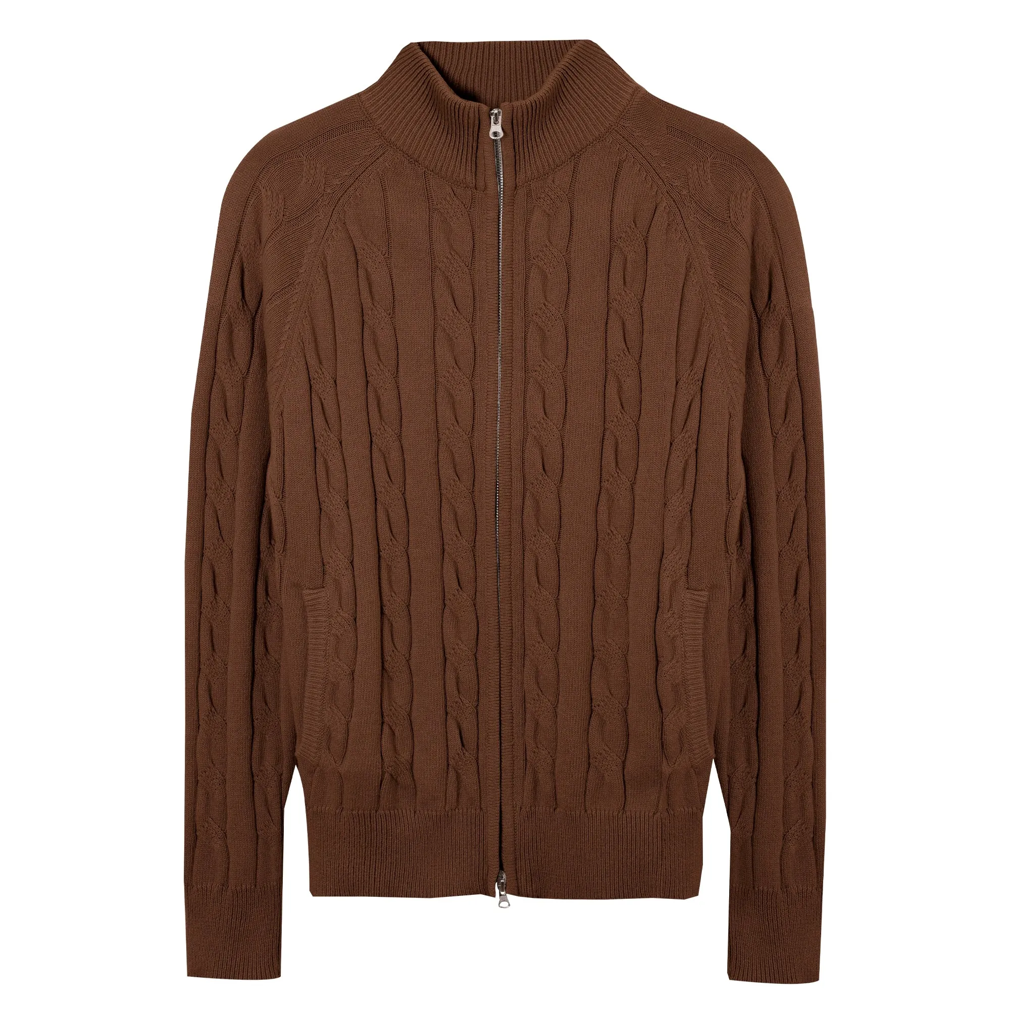 Cable-Knit Zip-Up Cardigan