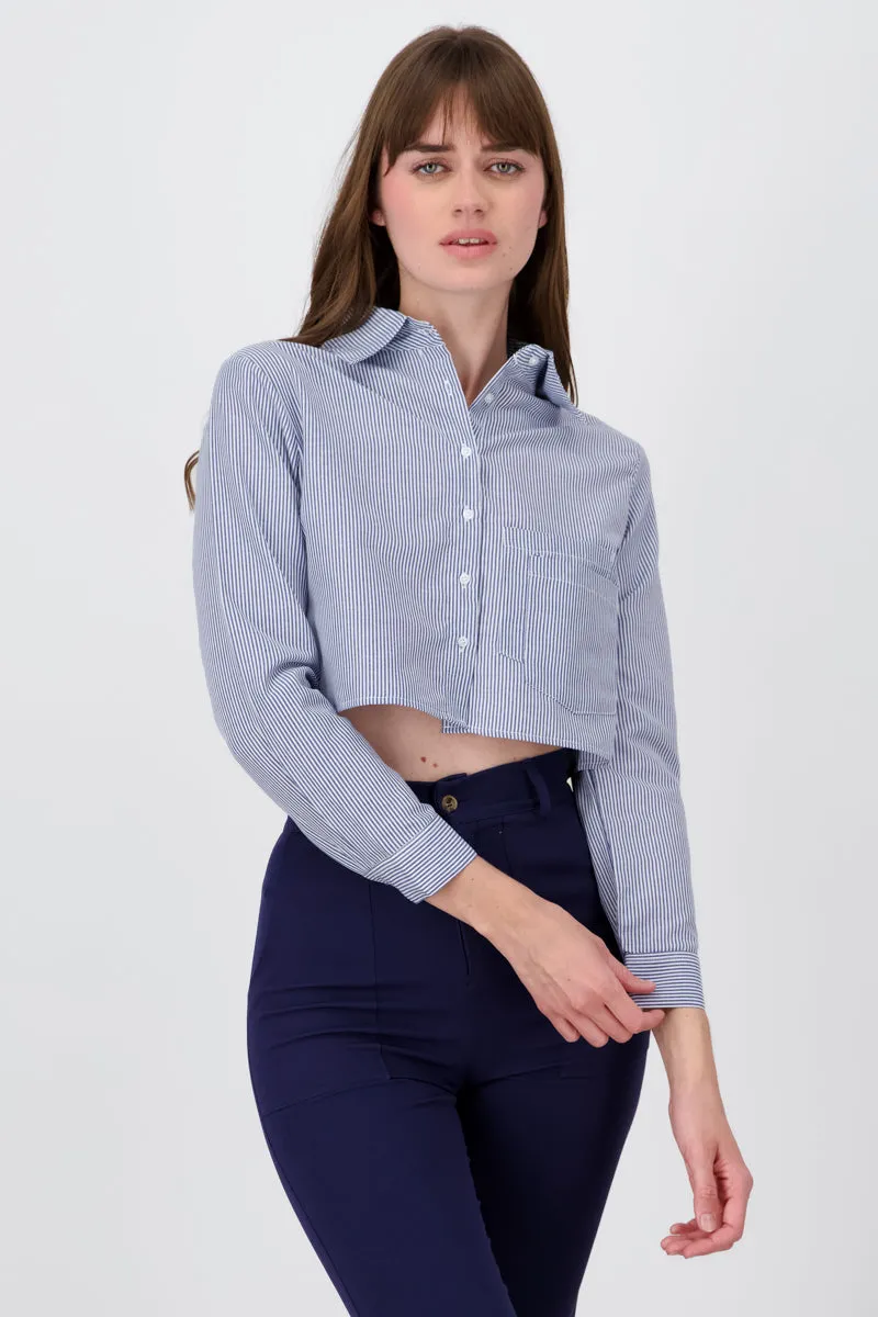 Camisa Crop Doble Bolsillo