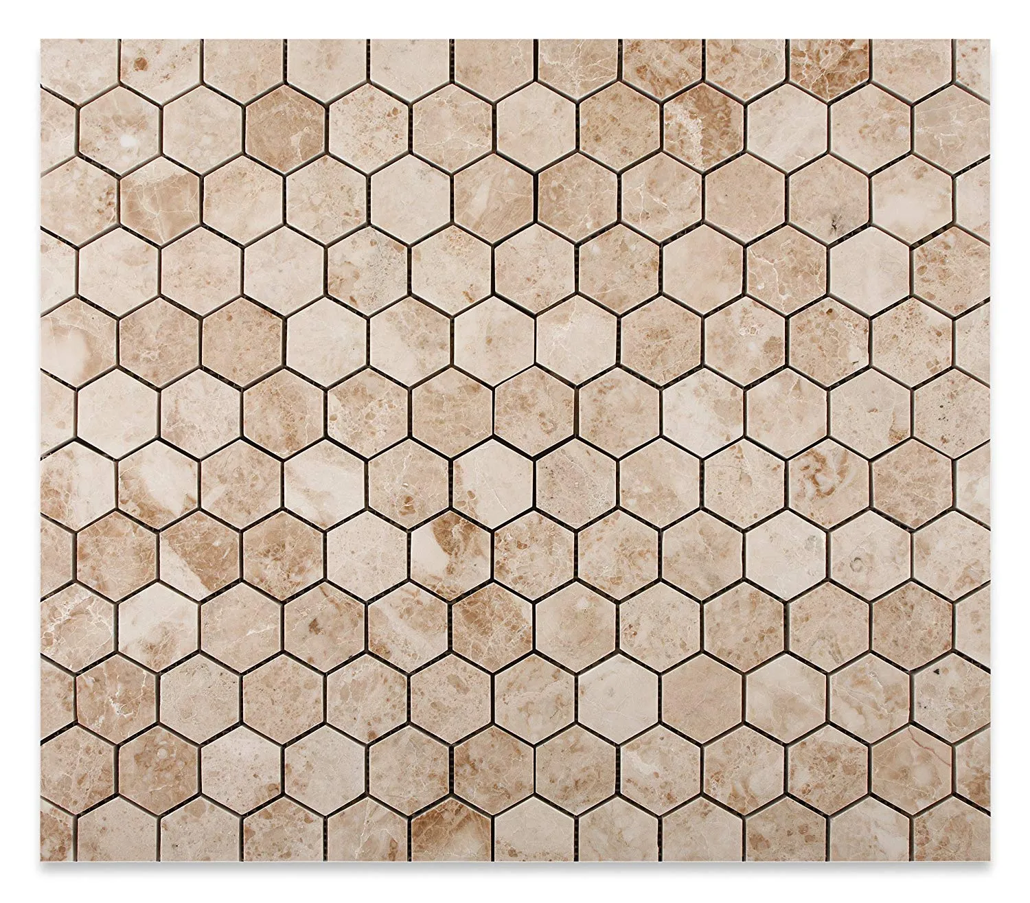 Cappuccino Marble 2" Hexagon Polished Mosaic Tile - Box of 5 Sheets