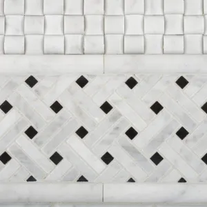 Carrara White Marble Polished Stanza Basketweave Mosaic Tile with Black Dots - Lot of 50 sq. ft.