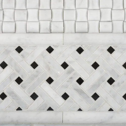 Carrara White Marble Polished Stanza Basketweave Mosaic Tile with Black Dots - Lot of 50 sq. ft.