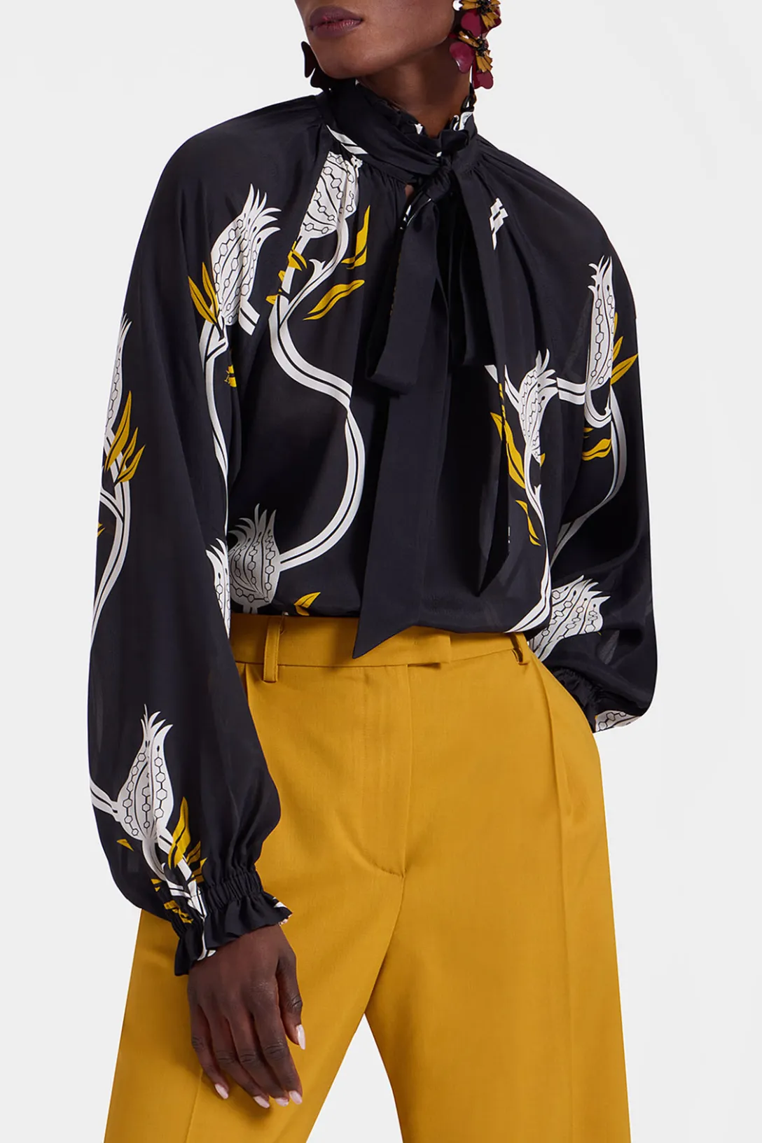 Cerere Blouse | Melograno Black & White in Crepe Marocain