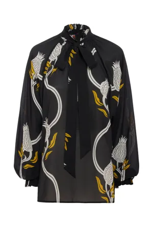 Cerere Blouse | Melograno Black & White in Crepe Marocain