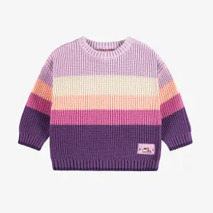 Chandail de maille côtelée manches longues violet, crème et pêche, bébé || Purple, cream and peach long sleeves rib knit sweater, baby
