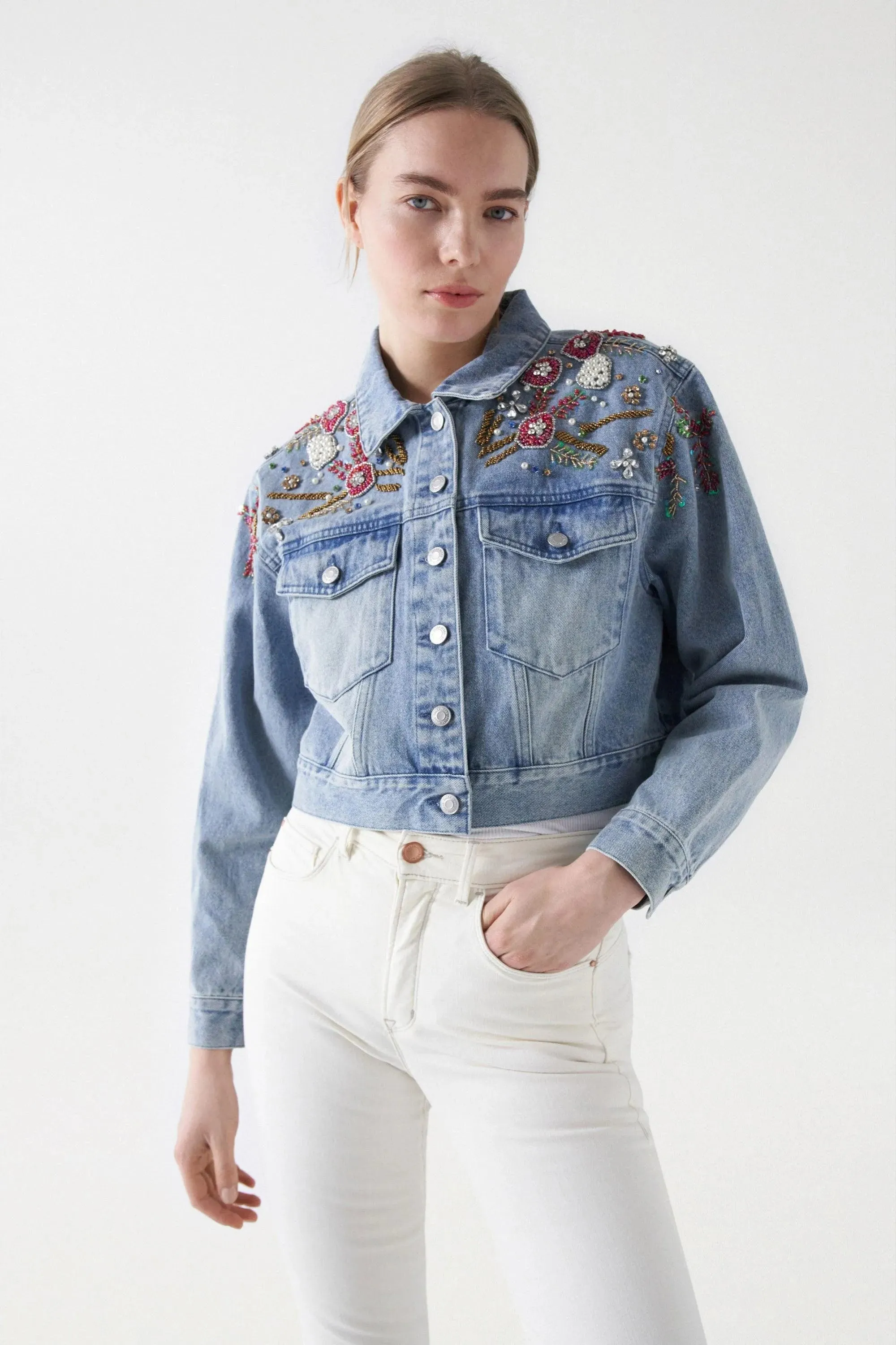 Chaqueta Salsa Jeans Vaquera con Detalles Bordados