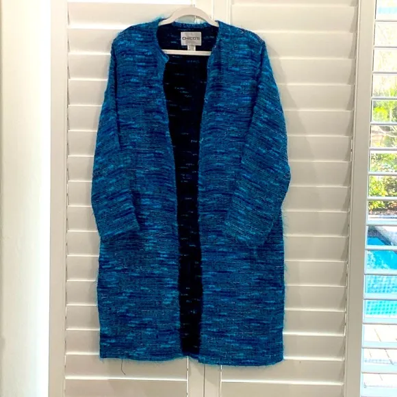 Chicos medium holiday long line open front Duster