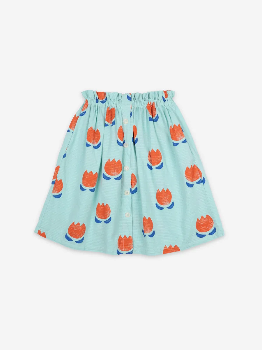 Chocolate Flowers All Over Buttoned Midi Skirt
