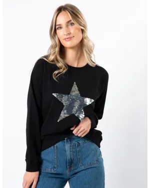 Classic Sweater with Star Silver Sequins - Black