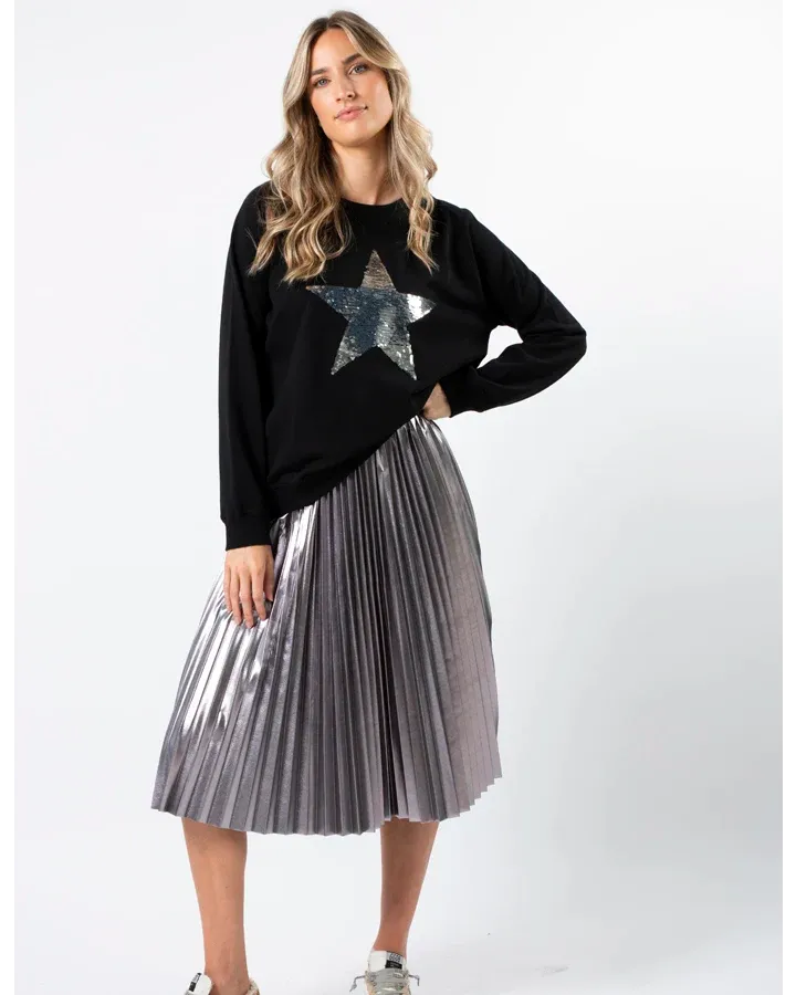 Classic Sweater with Star Silver Sequins - Black