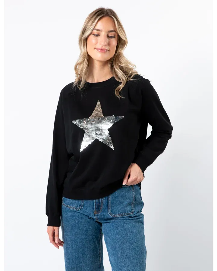 Classic Sweater with Star Silver Sequins - Black