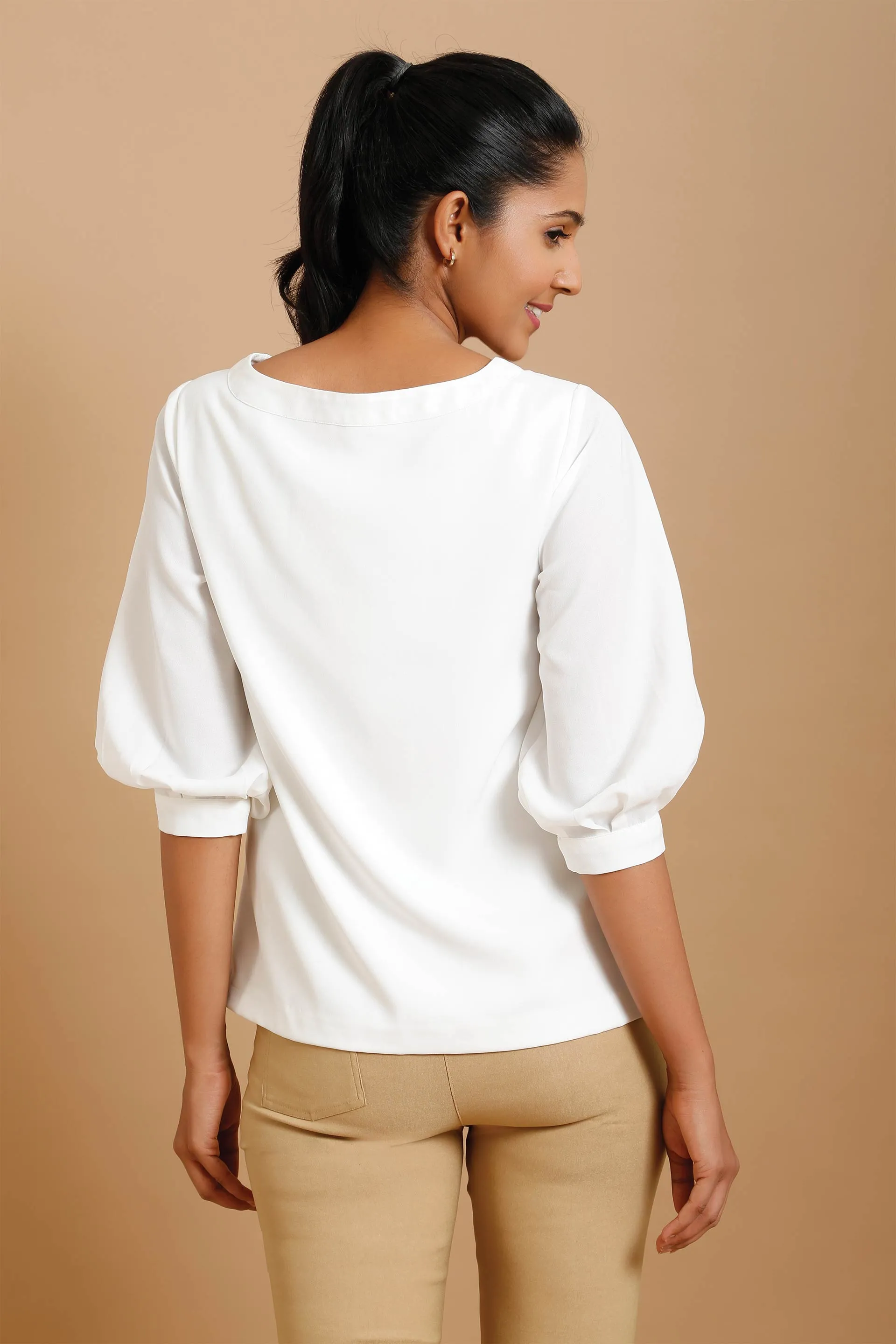 Coconut lantern sleeve top - White