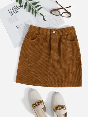 Corduroy Dual Pockets Straight Mini Skirt( Clearance sale