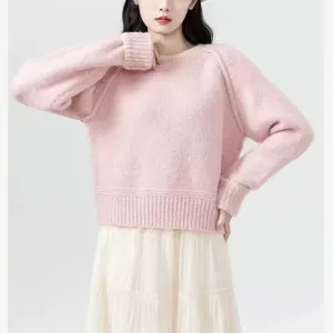 Cozy Solid Color Jumper for Women with a Round Neck