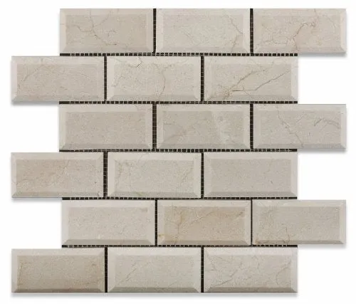 Crema Marfil Marble Polished Beveled 2 X 4 Brick Mosaic Tile - Box of 5 sq. ft.