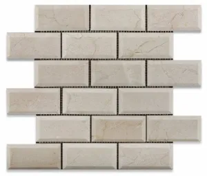 Crema Marfil Marble Polished Beveled 2 X 4 Brick Mosaic Tile - Box of 5 sq. ft.