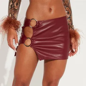 Cut Out Faux Leather Mini Skirt with Metal Ring Detailing
