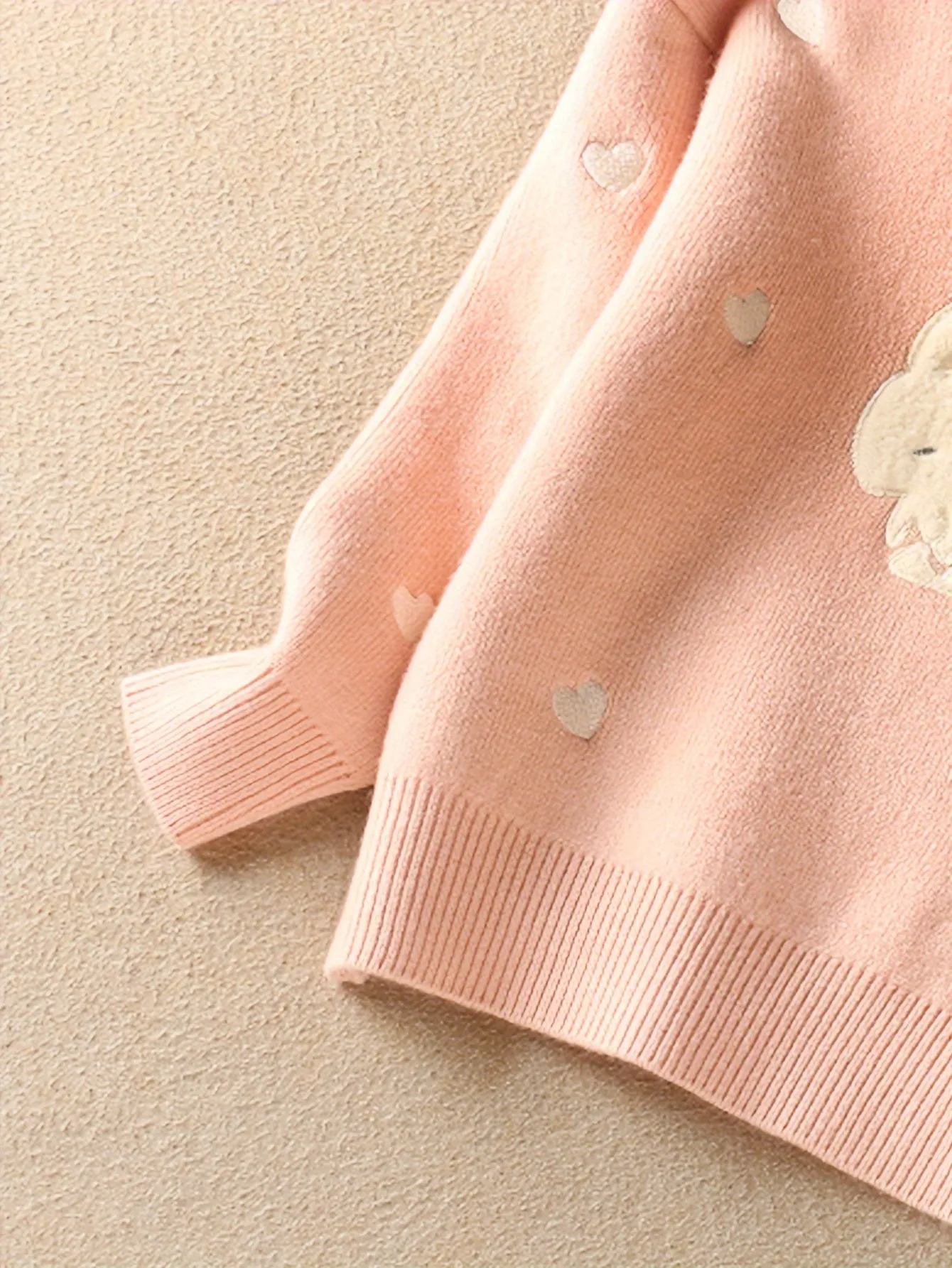 Cute Thick Knit Sweater For Girls, Bunny Design Warm Plush Lined Crew Neck Long Sleeve Jumper Top Winter/ Fall Clothing