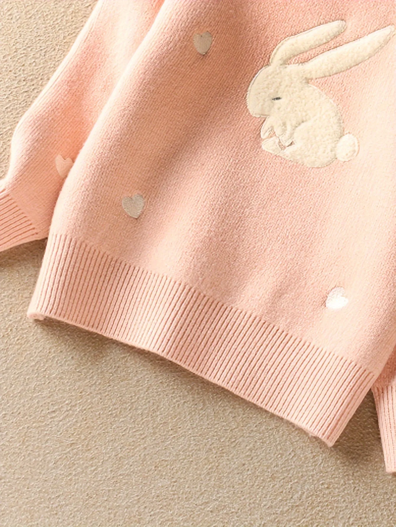 Cute Thick Knit Sweater For Girls, Bunny Design Warm Plush Lined Crew Neck Long Sleeve Jumper Top Winter/ Fall Clothing