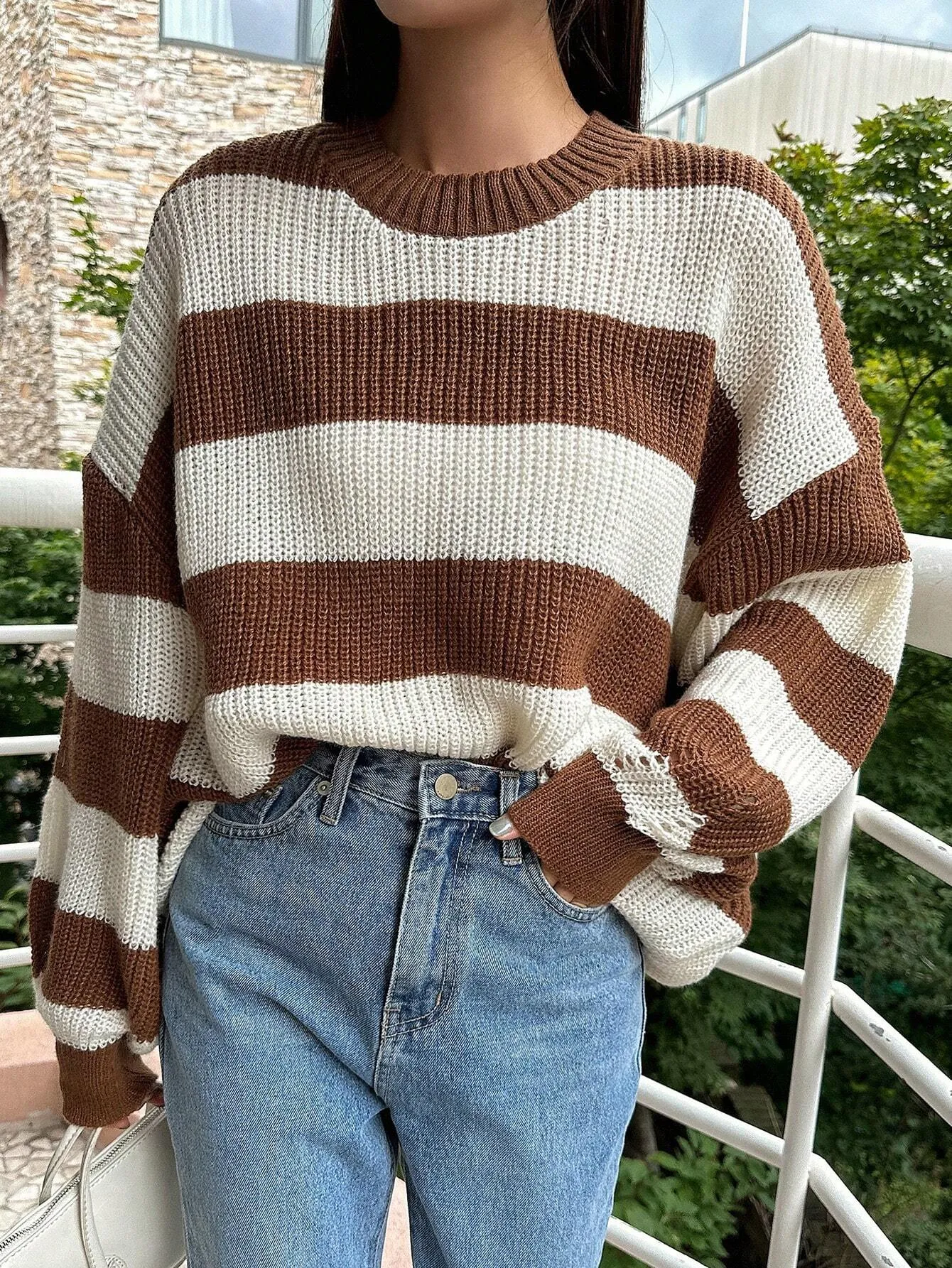 DAZY Women Solid Color Crew Neck Long Sleeve Casual Pullover Sweater