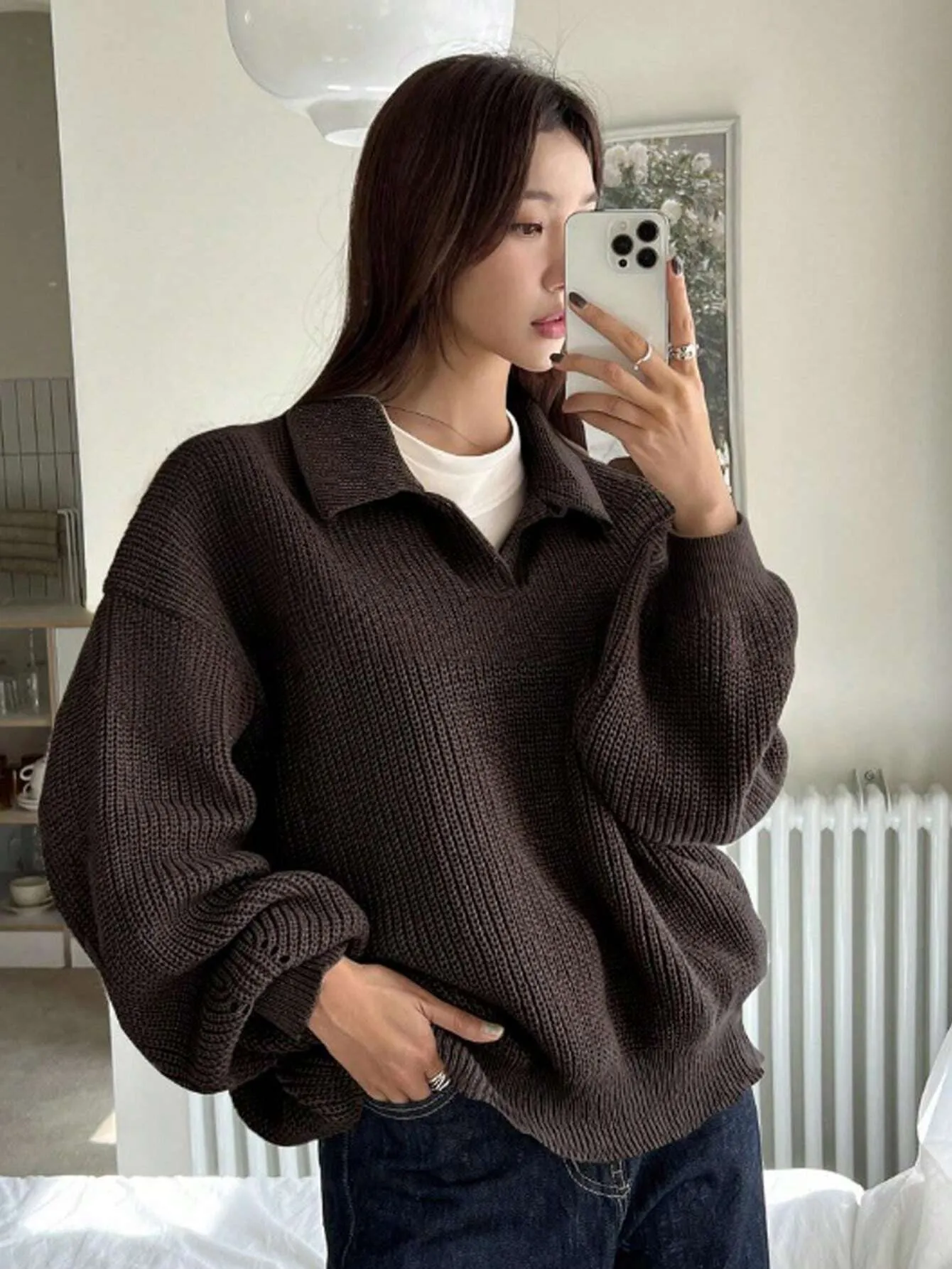 DAZY Women Solid Color Crew Neck Long Sleeve Casual Pullover Sweater