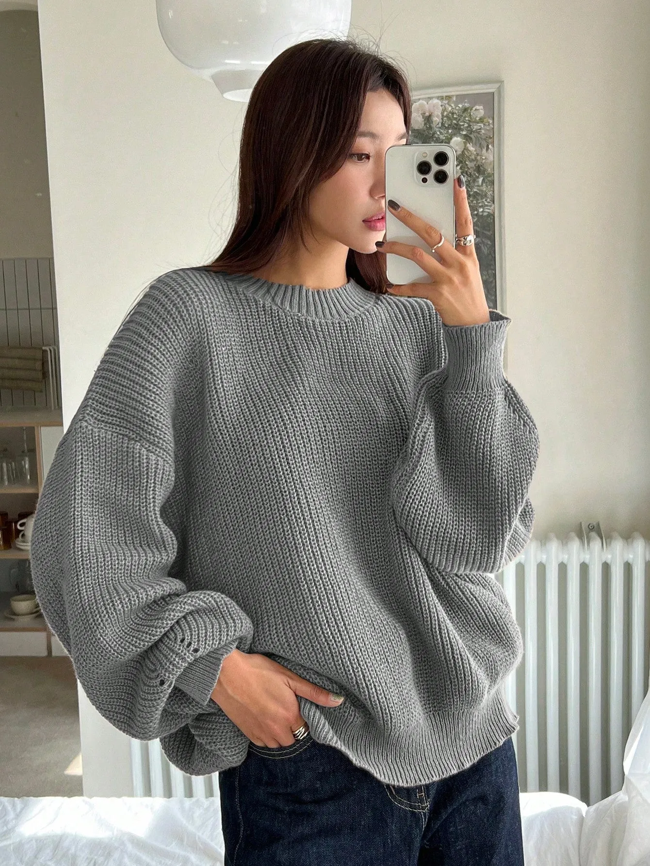 DAZY Women Solid Color Crew Neck Long Sleeve Casual Pullover Sweater