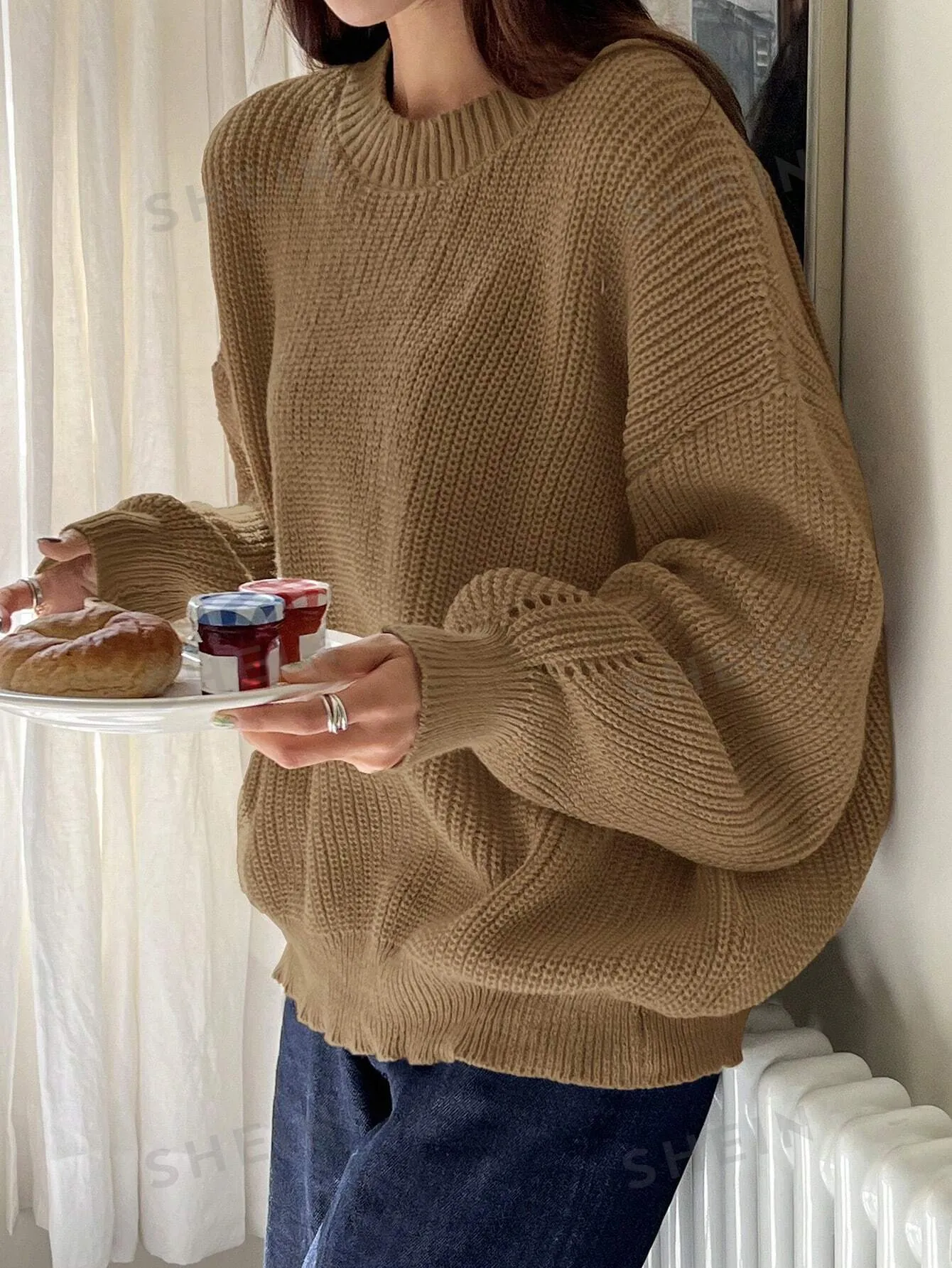 DAZY Women Solid Color Crew Neck Long Sleeve Casual Pullover Sweater