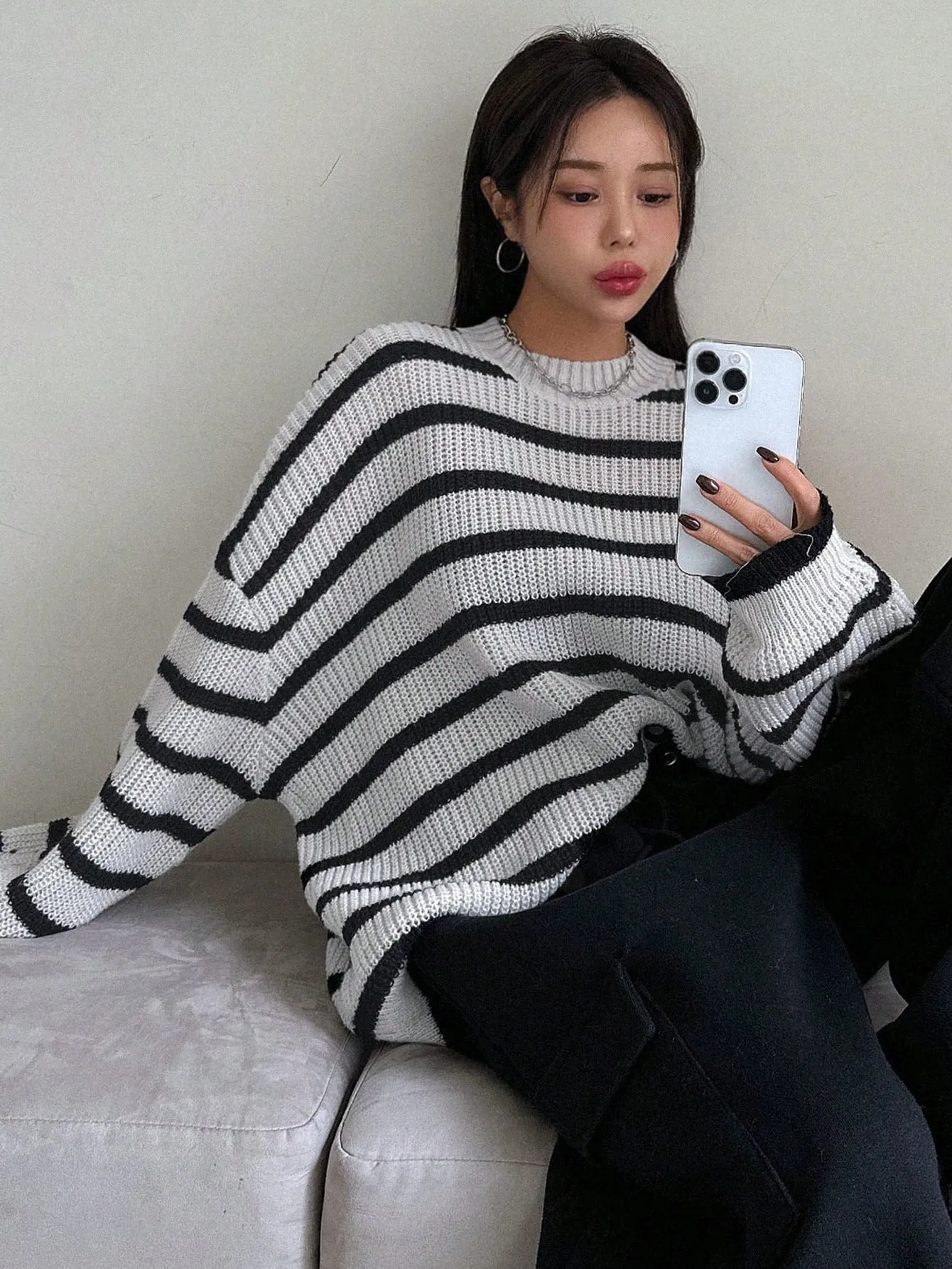 DAZY Women Solid Color Crew Neck Long Sleeve Casual Pullover Sweater