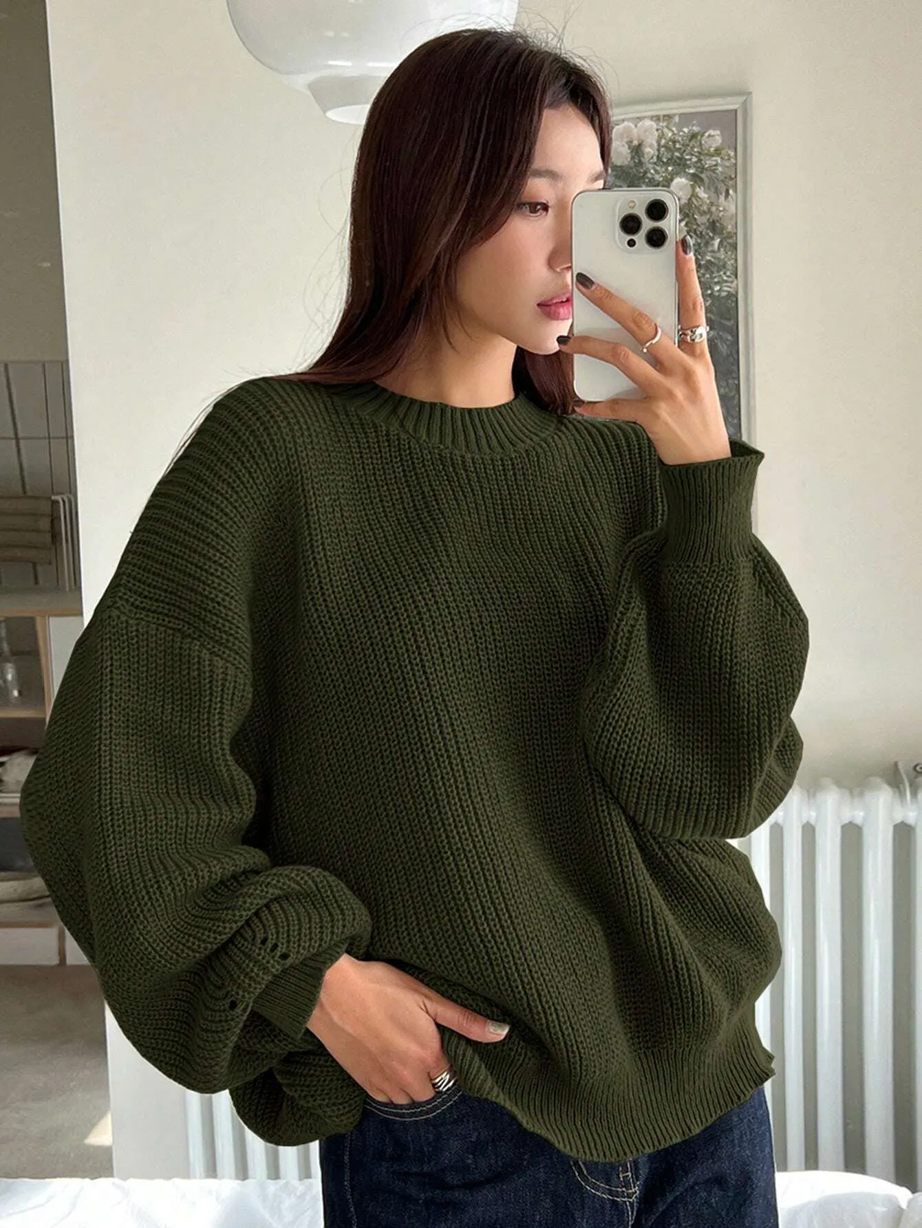 DAZY Women Solid Color Crew Neck Long Sleeve Casual Pullover Sweater