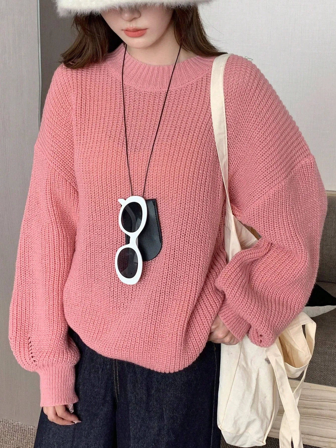 DAZY Women Solid Color Crew Neck Long Sleeve Casual Pullover Sweater