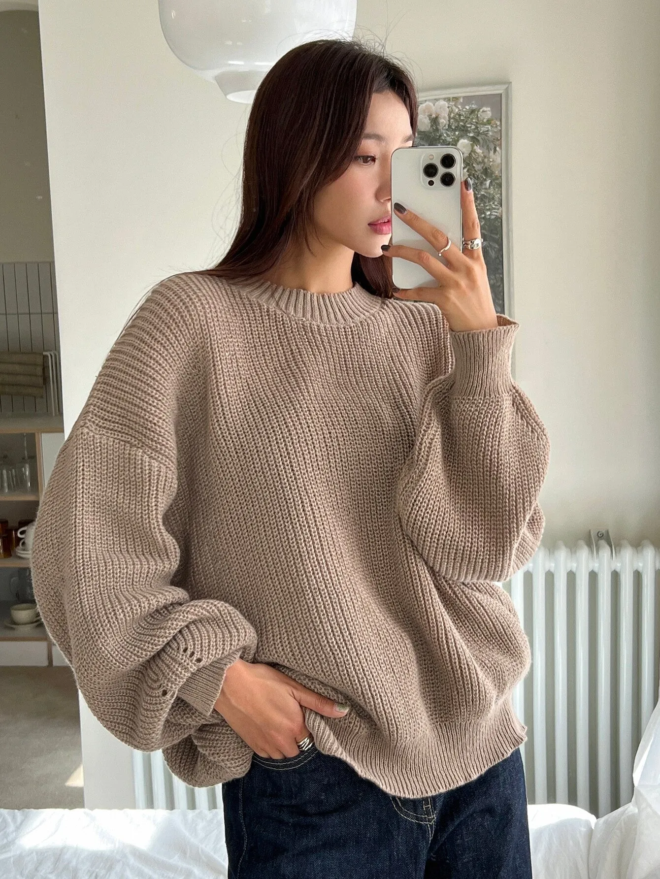 DAZY Women Solid Color Crew Neck Long Sleeve Casual Pullover Sweater
