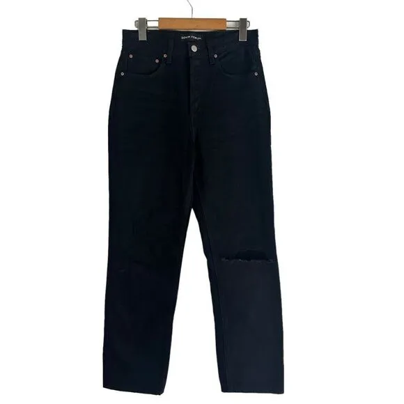 Denim Forum The Joni High Rise Loose Fit Dark Black Distressed Jeans 29L